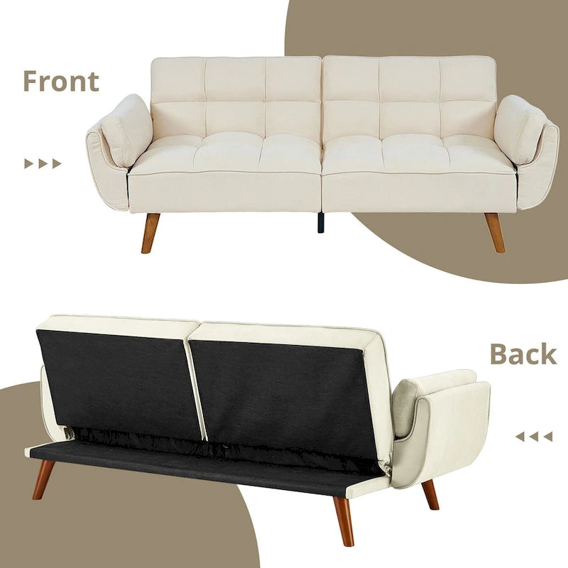 Canapé Futon, Canapé-lit Pliant Convertible avec 2 Oreillers/Accoudoirs pour Salon