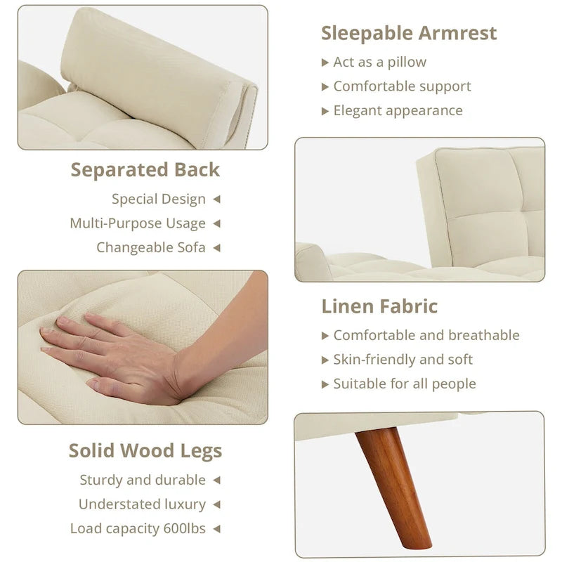 Canapé Futon, Canapé-lit Pliant Convertible avec 2 Oreillers/Accoudoirs pour Salon