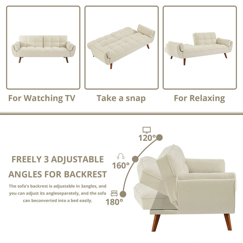 Canapé Futon, Canapé-lit Pliant Convertible avec 2 Oreillers/Accoudoirs pour Salon