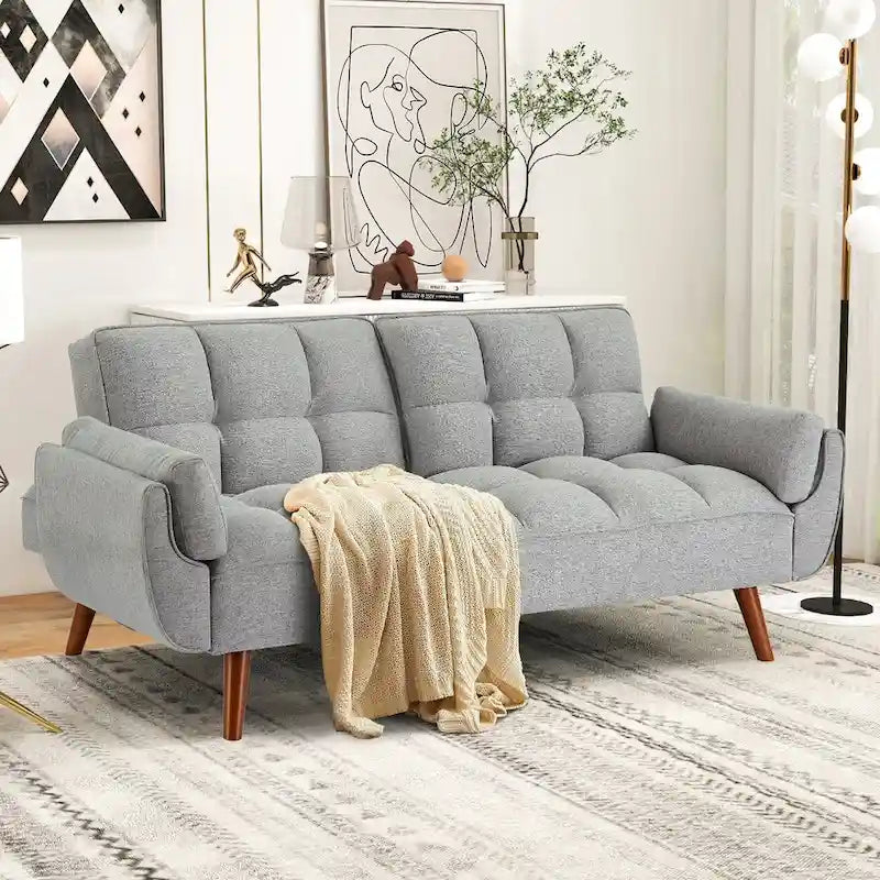 Canapé Futon, Canapé-lit Pliant Convertible avec 2 Oreillers/Accoudoirs pour Salon