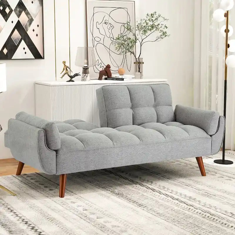 Canapé Futon, Canapé-lit Pliant Convertible avec 2 Oreillers/Accoudoirs pour Salon