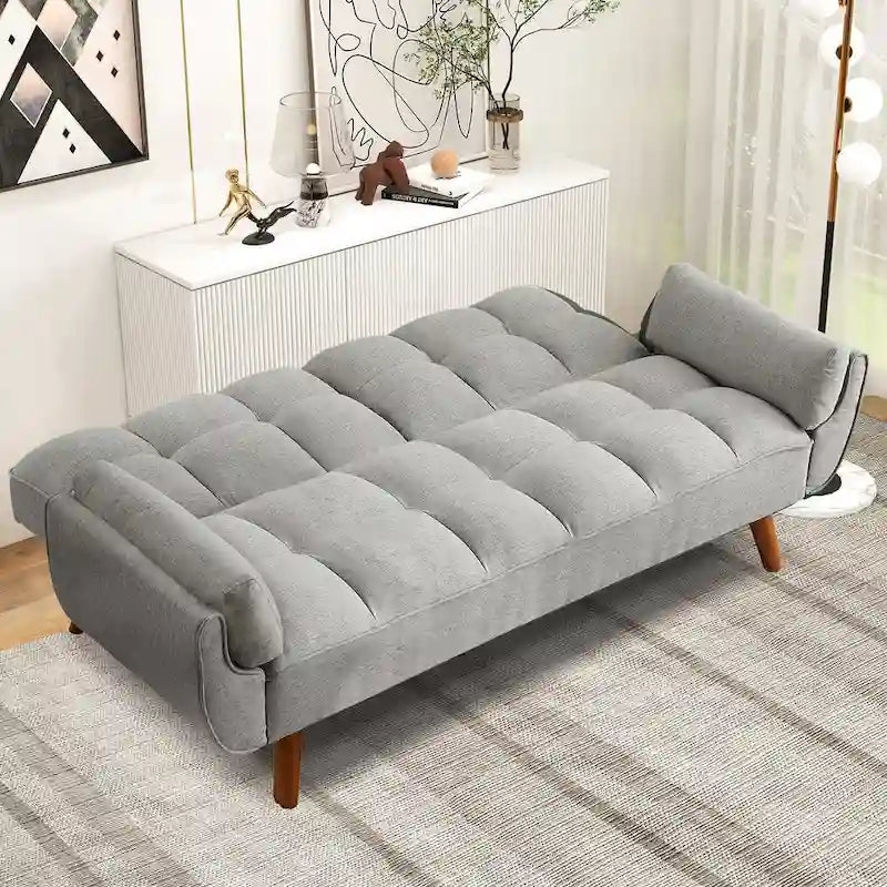 Canapé Futon, Canapé-lit Pliant Convertible avec 2 Oreillers/Accoudoirs pour Salon
