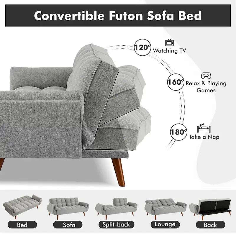 Canapé Futon, Canapé-lit Pliant Convertible avec 2 Oreillers/Accoudoirs pour Salon