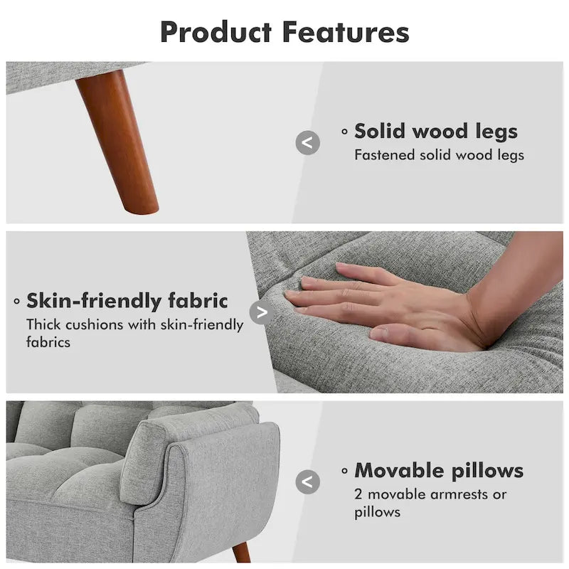 Canapé Futon, Canapé-lit Pliant Convertible avec 2 Oreillers/Accoudoirs pour Salon