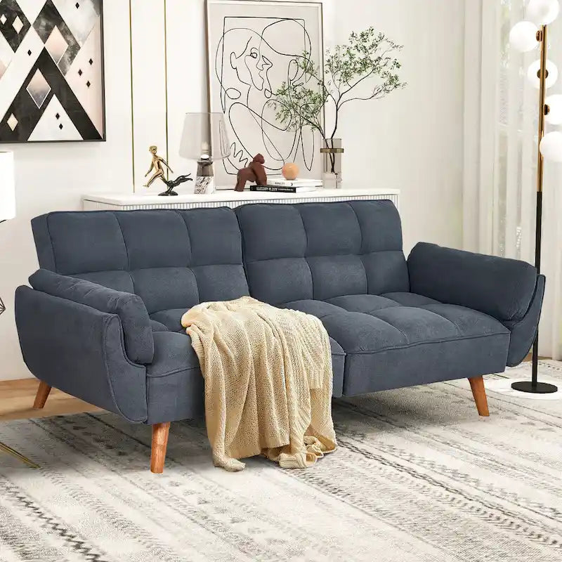 Canapé Futon, Canapé-lit Pliant Convertible avec 2 Oreillers/Accoudoirs pour Salon