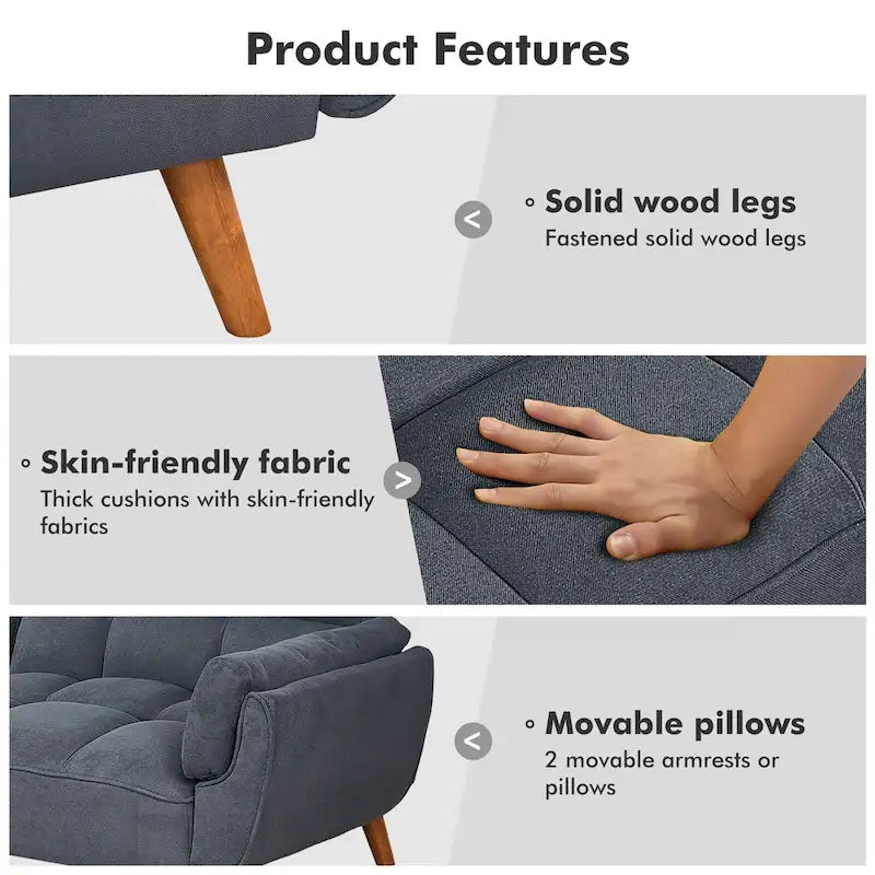Canapé Futon, Canapé-lit Pliant Convertible avec 2 Oreillers/Accoudoirs pour Salon