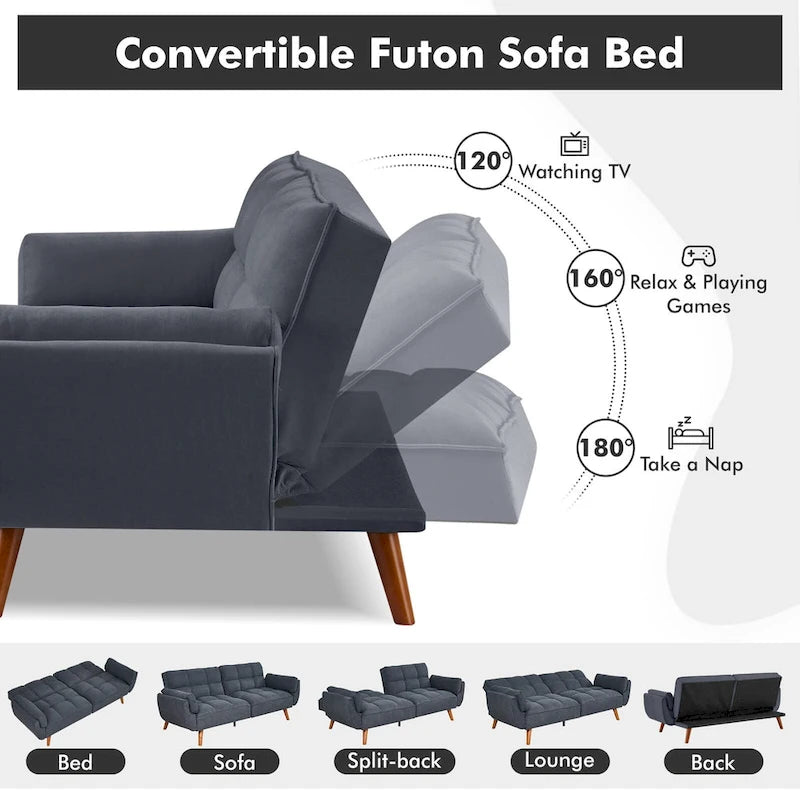 Canapé Futon, Canapé-lit Pliant Convertible avec 2 Oreillers/Accoudoirs pour Salon