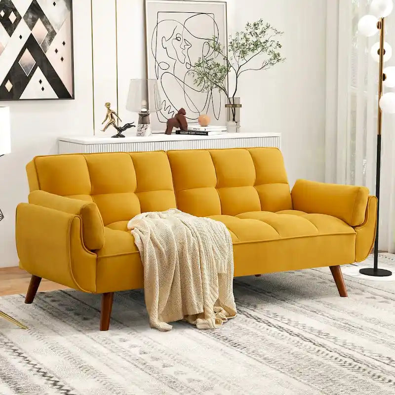 Canapé Futon, Canapé-lit Pliant Convertible avec 2 Oreillers/Accoudoirs pour Salon