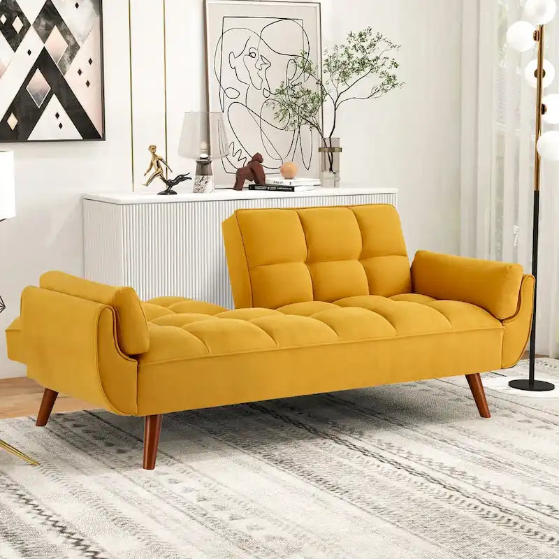 Canapé Futon, Canapé-lit Pliant Convertible avec 2 Oreillers/Accoudoirs pour Salon