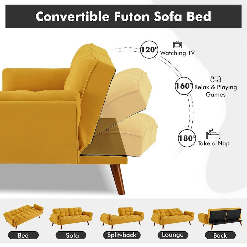 Canapé Futon, Canapé-lit Pliant Convertible avec 2 Oreillers/Accoudoirs pour Salon