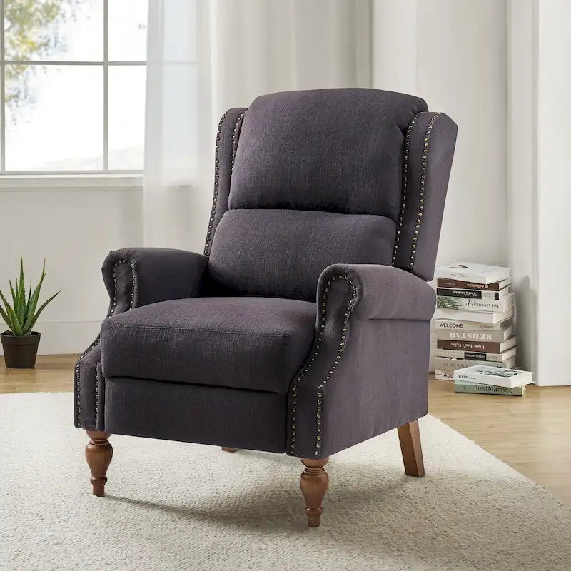 Fauteuil inclinable manuel Terri Traditional avec accoudoirs arrondis et pieds en bois massif par HULALA HOME