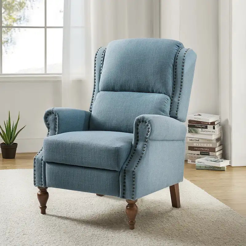 Terri Traditional Roll Arm Manual Recliner with Solid Wood Legs by HULALA HOME