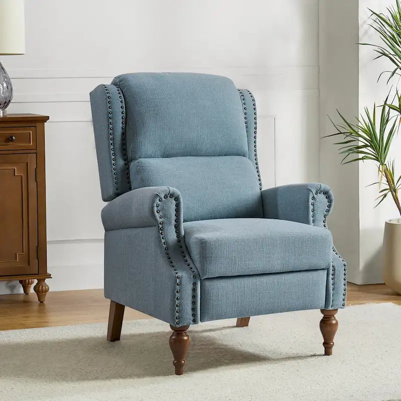 Fauteuil inclinable manuel Terri Traditional avec accoudoirs arrondis et pieds en bois massif par HULALA HOME