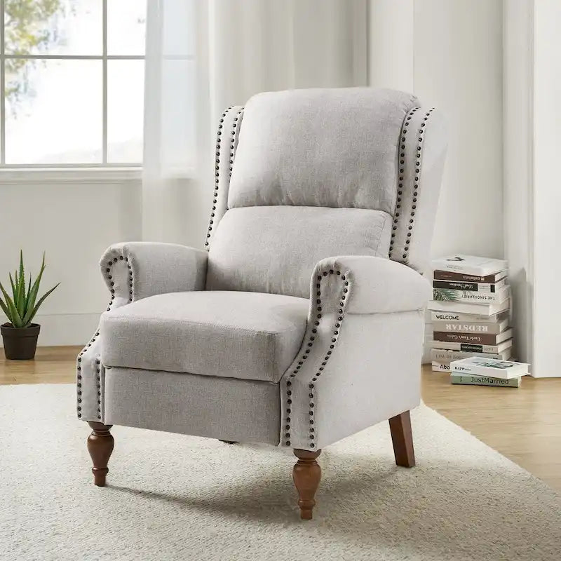 Fauteuil inclinable manuel Terri Traditional avec accoudoirs arrondis et pieds en bois massif par HULALA HOME