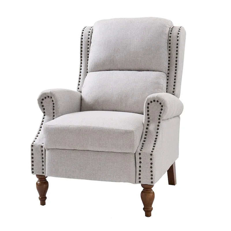 Fauteuil inclinable manuel Terri Traditional avec accoudoirs arrondis et pieds en bois massif par HULALA HOME