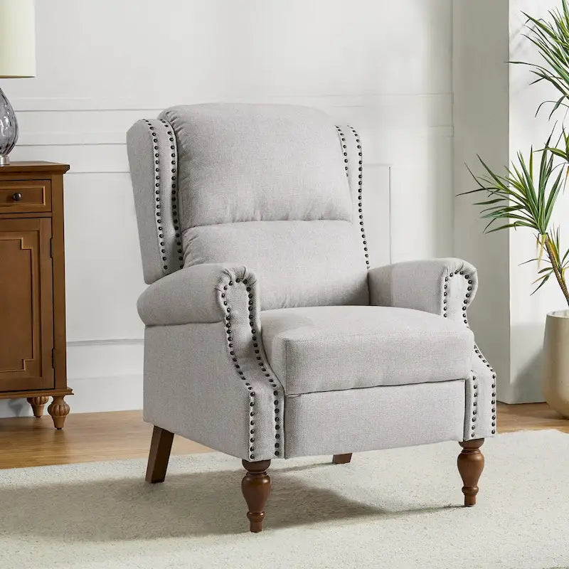 Fauteuil inclinable manuel Terri Traditional avec accoudoirs arrondis et pieds en bois massif par HULALA HOME