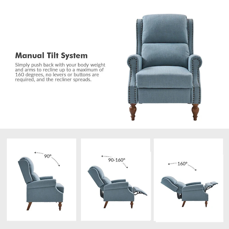 Fauteuil inclinable manuel Terri Traditional avec accoudoirs arrondis et pieds en bois massif par HULALA HOME
