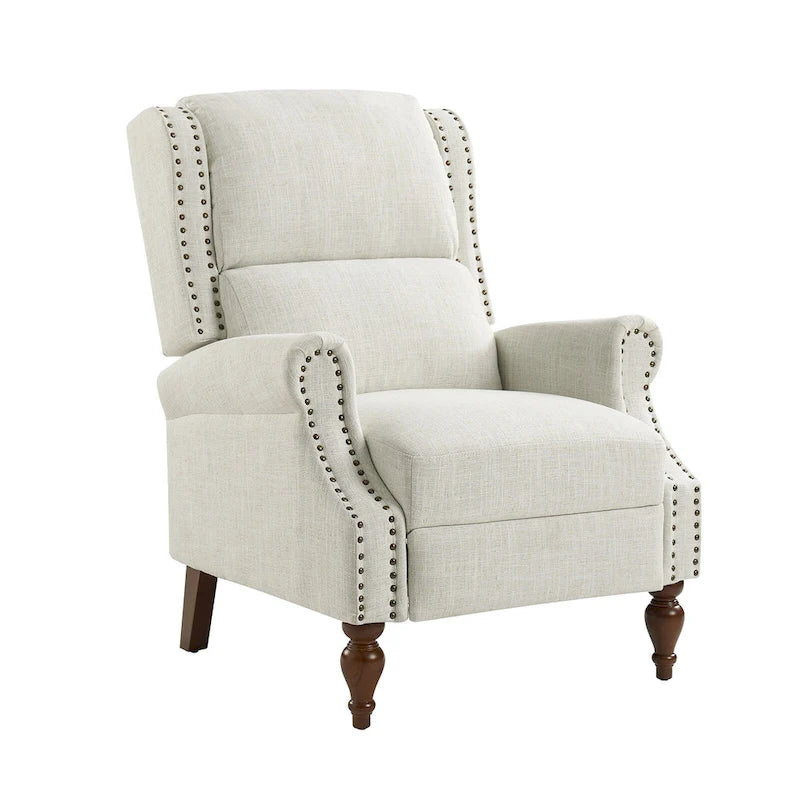 Fauteuil inclinable manuel Terri Traditional avec accoudoirs arrondis et pieds en bois massif par HULALA HOME