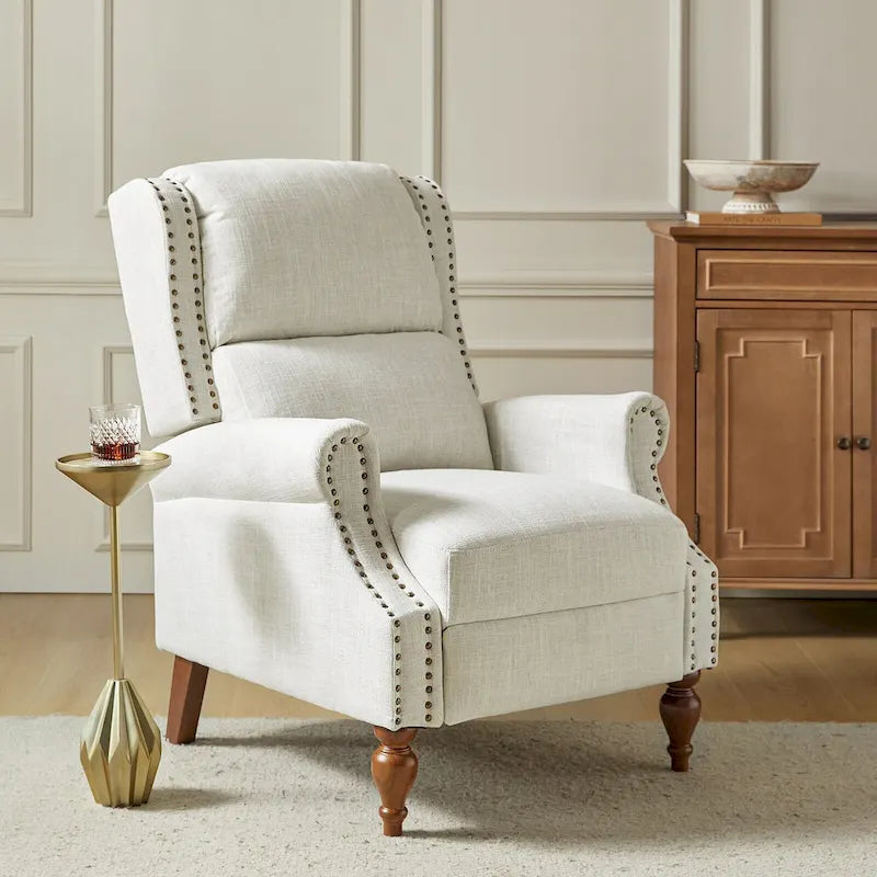 Fauteuil inclinable manuel Terri Traditional avec accoudoirs arrondis et pieds en bois massif par HULALA HOME