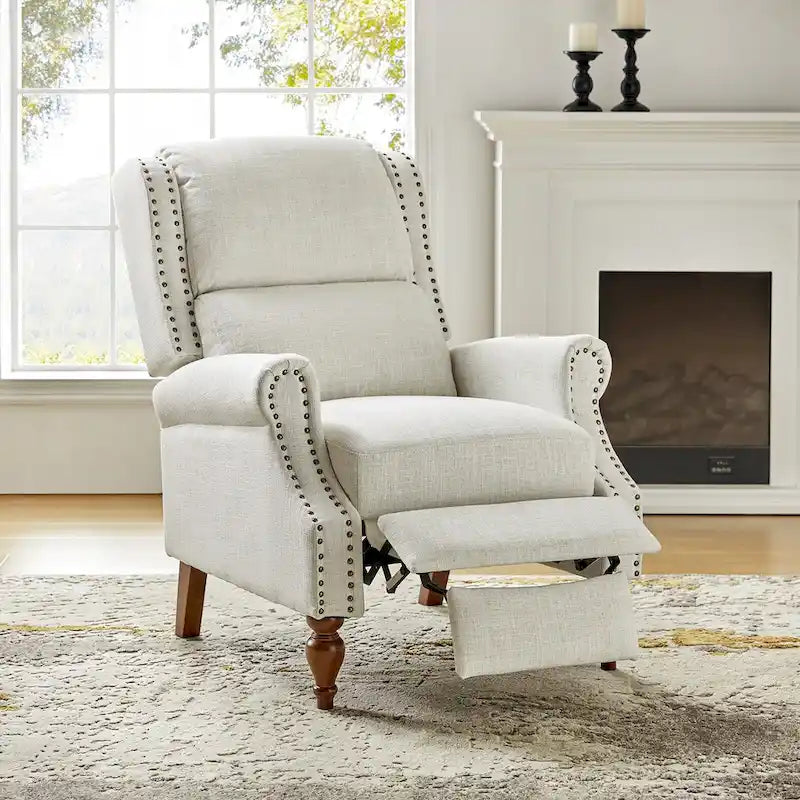 Fauteuil inclinable manuel Terri Traditional avec accoudoirs arrondis et pieds en bois massif par HULALA HOME