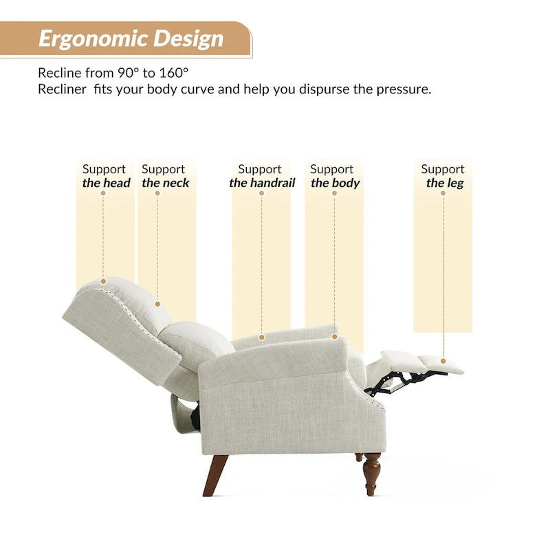Fauteuil inclinable manuel Terri Traditional avec accoudoirs arrondis et pieds en bois massif par HULALA HOME