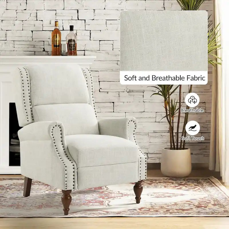 Fauteuil inclinable manuel Terri Traditional avec accoudoirs arrondis et pieds en bois massif par HULALA HOME