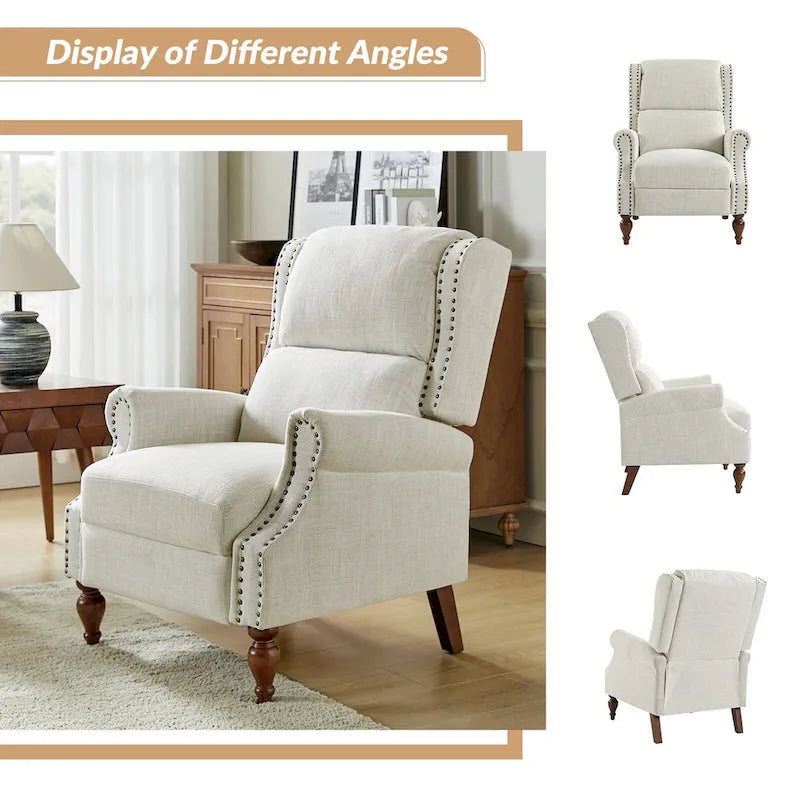Fauteuil inclinable manuel Terri Traditional avec accoudoirs arrondis et pieds en bois massif par HULALA HOME