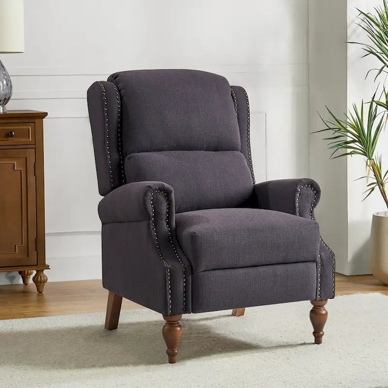 Fauteuil inclinable manuel Terri Traditional avec accoudoirs arrondis et pieds en bois massif par HULALA HOME