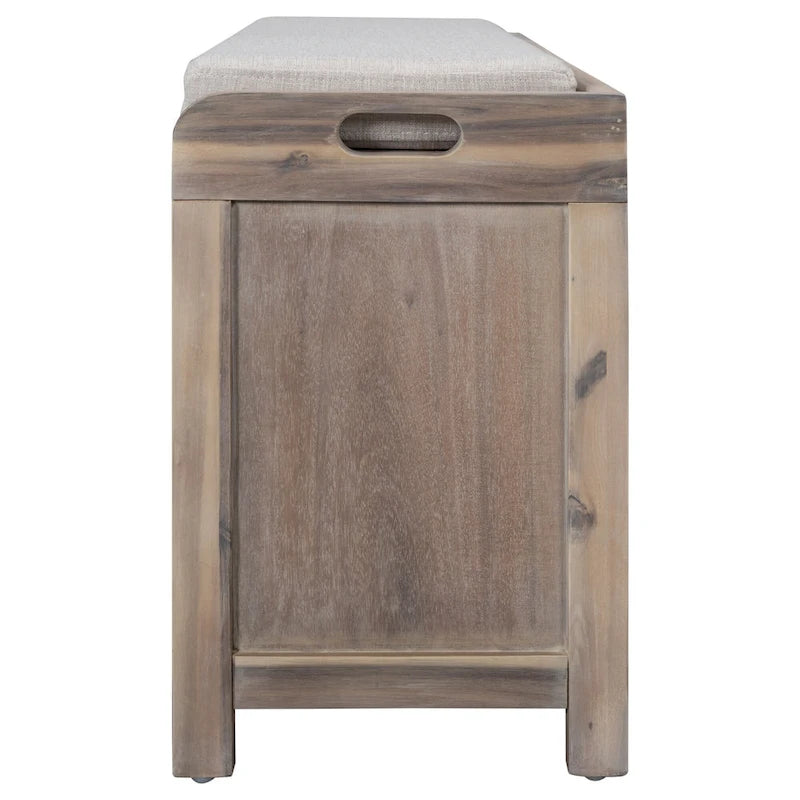 Banc de rangement avec panier amovible et 2 tiroirs, banc à chaussures entièrement assemblé avec coussin amovible