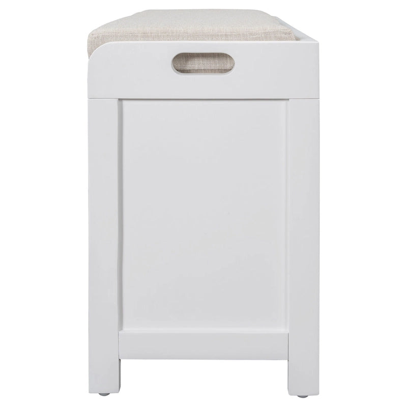 Banc de rangement avec panier amovible et 2 tiroirs, banc à chaussures entièrement assemblé avec coussin amovible