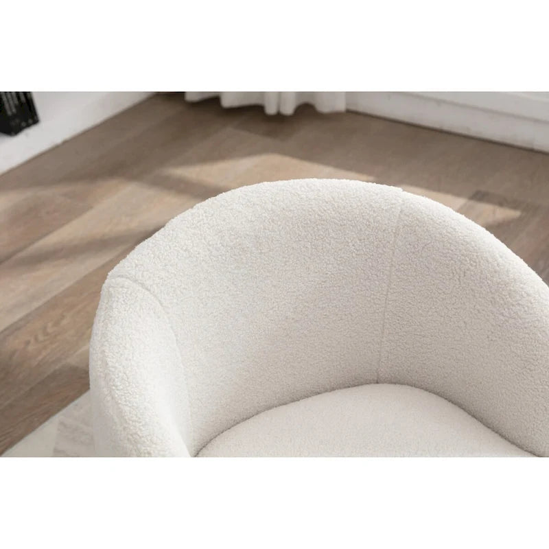 Fauteuil Pivotant d'Appoint en Tissu Teddy, Fauteuil Tonneau Rembourré avec Piètement Rond Pivotant en Métal Noir