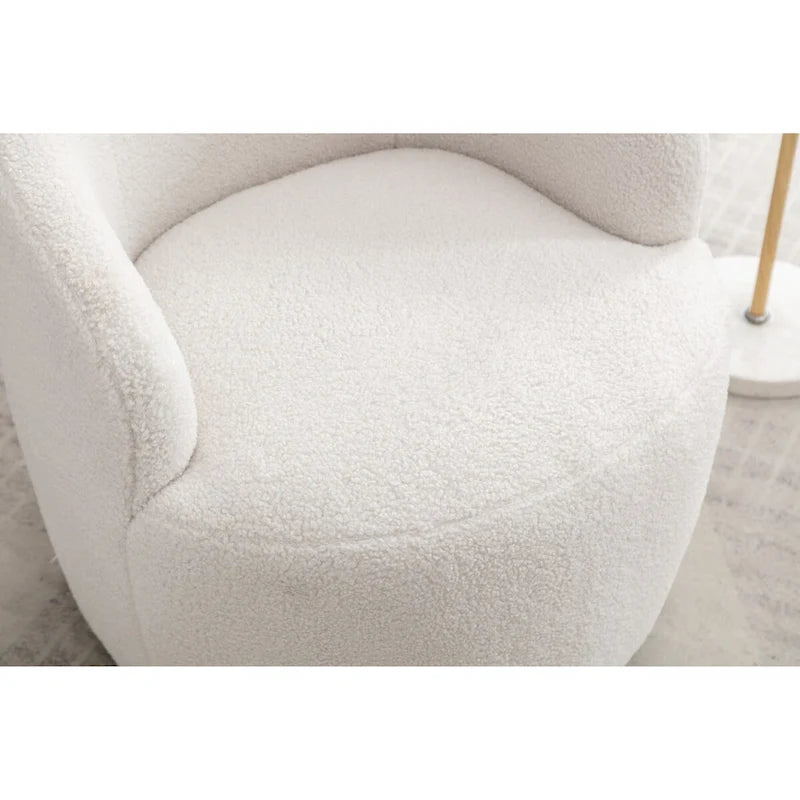 Fauteuil Pivotant d'Appoint en Tissu Teddy, Fauteuil Tonneau Rembourré avec Piètement Rond Pivotant en Métal Noir