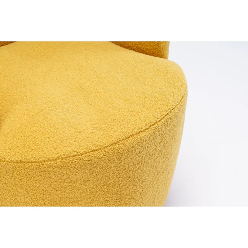 Fauteuil Pivotant d'Appoint en Tissu Teddy, Fauteuil Tonneau Rembourré avec Piètement Rond Pivotant en Métal Noir