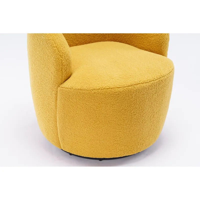 Fauteuil Pivotant d'Appoint en Tissu Teddy, Fauteuil Tonneau Rembourré avec Piètement Rond Pivotant en Métal Noir