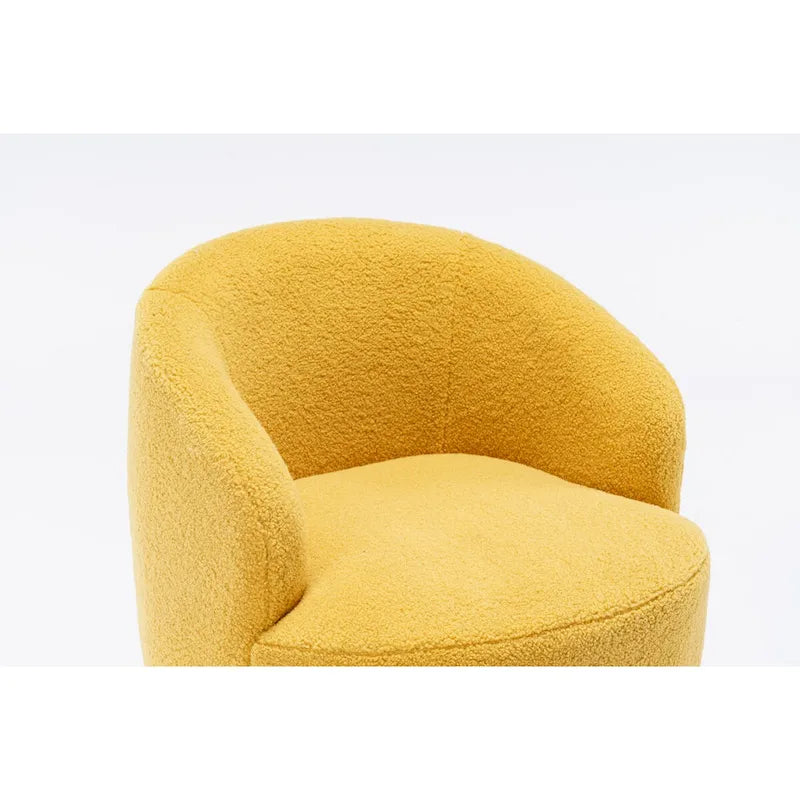 Fauteuil Pivotant d'Appoint en Tissu Teddy, Fauteuil Tonneau Rembourré avec Piètement Rond Pivotant en Métal Noir