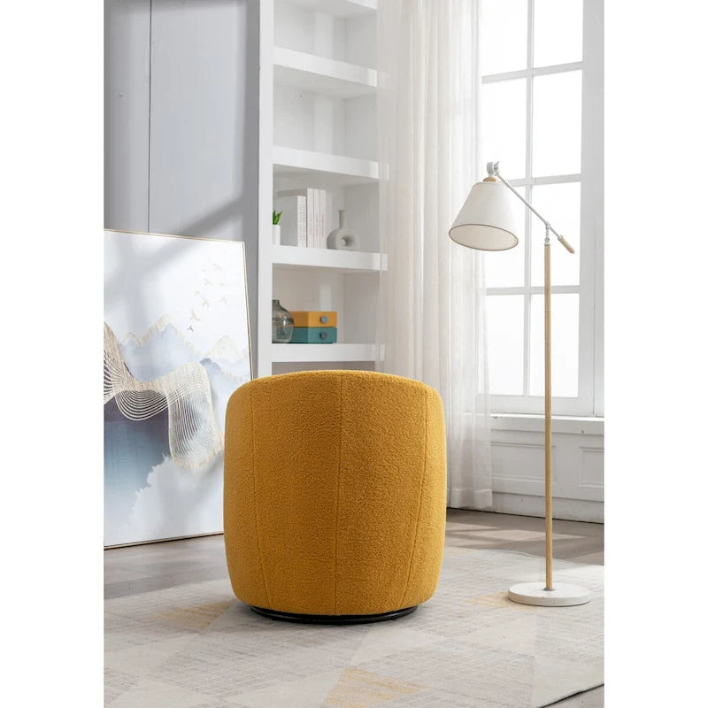 Fauteuil Pivotant d'Appoint en Tissu Teddy, Fauteuil Tonneau Rembourré avec Piètement Rond Pivotant en Métal Noir