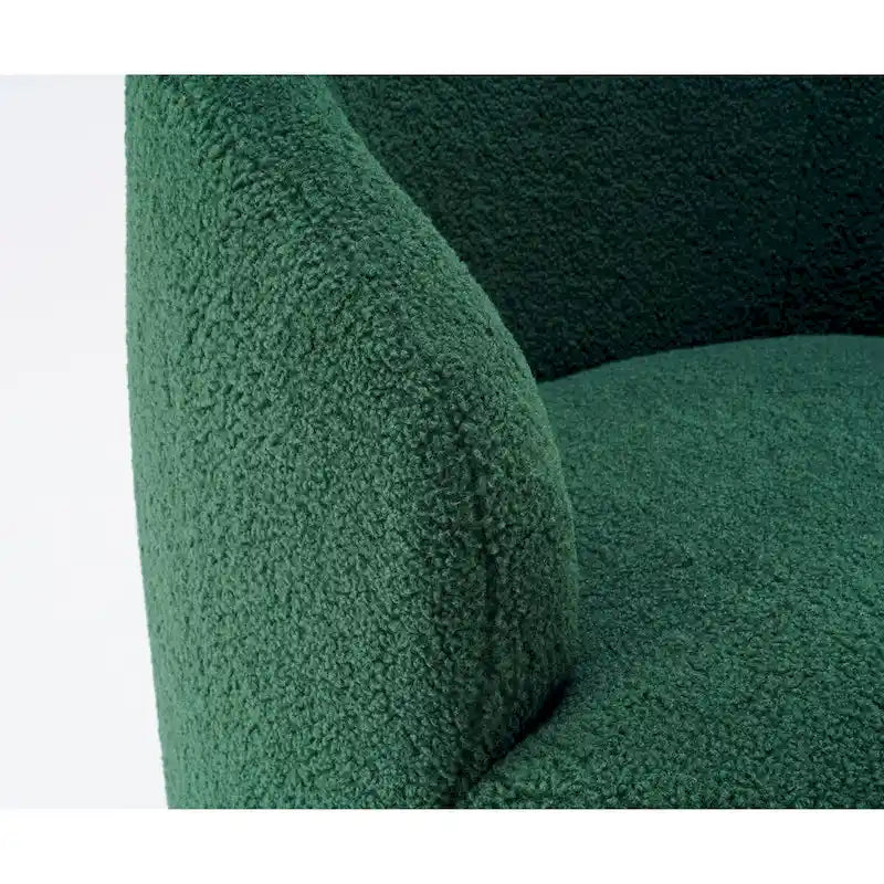 Fauteuil Pivotant d'Appoint en Tissu Teddy, Fauteuil Tonneau Rembourré avec Piètement Rond Pivotant en Métal Noir