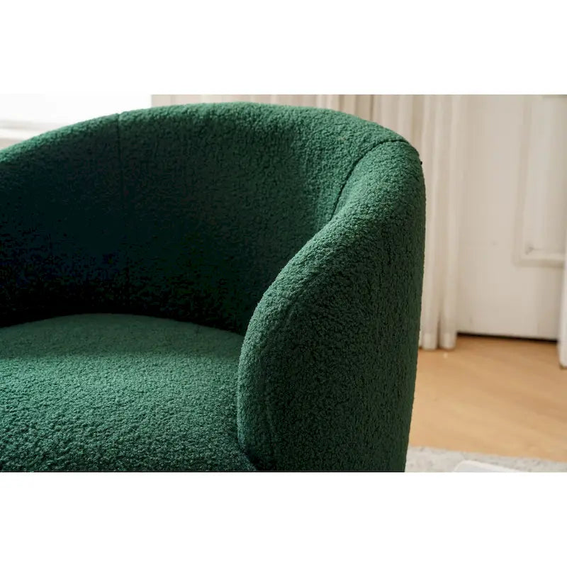 Fauteuil Pivotant d'Appoint en Tissu Teddy, Fauteuil Tonneau Rembourré avec Piètement Rond Pivotant en Métal Noir
