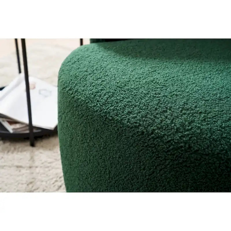 Fauteuil Pivotant d'Appoint en Tissu Teddy, Fauteuil Tonneau Rembourré avec Piètement Rond Pivotant en Métal Noir