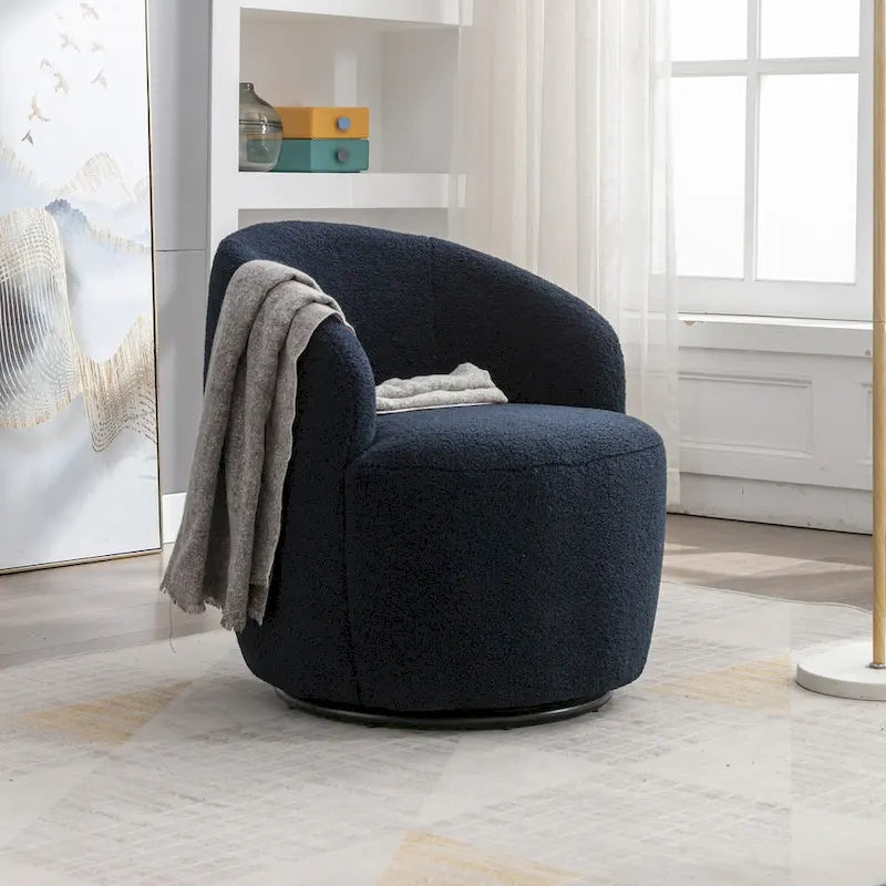 Fauteuil Pivotant d'Appoint en Tissu Teddy, Fauteuil Tonneau Rembourré avec Piètement Rond Pivotant en Métal Noir