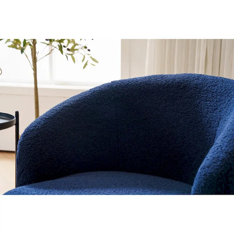 Fauteuil Pivotant d'Appoint en Tissu Teddy, Fauteuil Tonneau Rembourré avec Piètement Rond Pivotant en Métal Noir