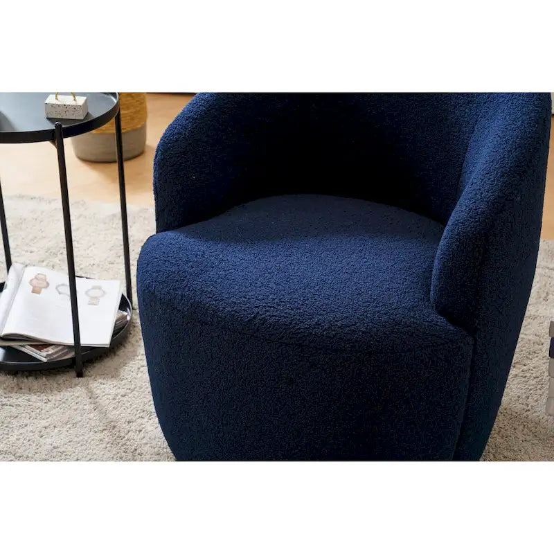 Fauteuil Pivotant d'Appoint en Tissu Teddy, Fauteuil Tonneau Rembourré avec Piètement Rond Pivotant en Métal Noir