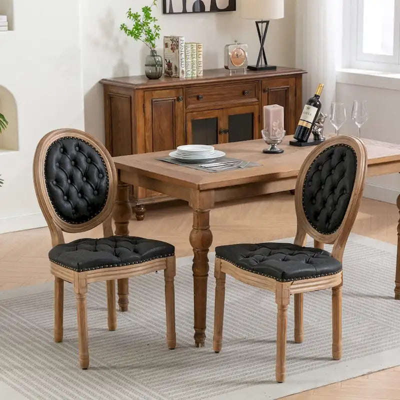 Chaises de salle à manger en bois avec clous décoratifs, ensemble de 2