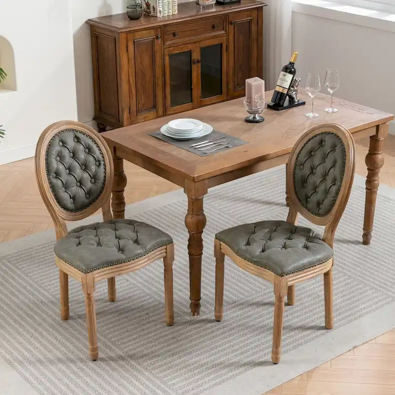 Chaises de salle à manger en bois avec clous décoratifs, ensemble de 2