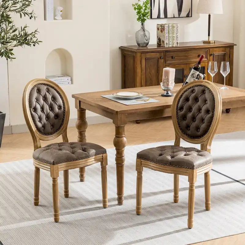 Chaises de salle à manger en bois avec clous décoratifs, ensemble de 2