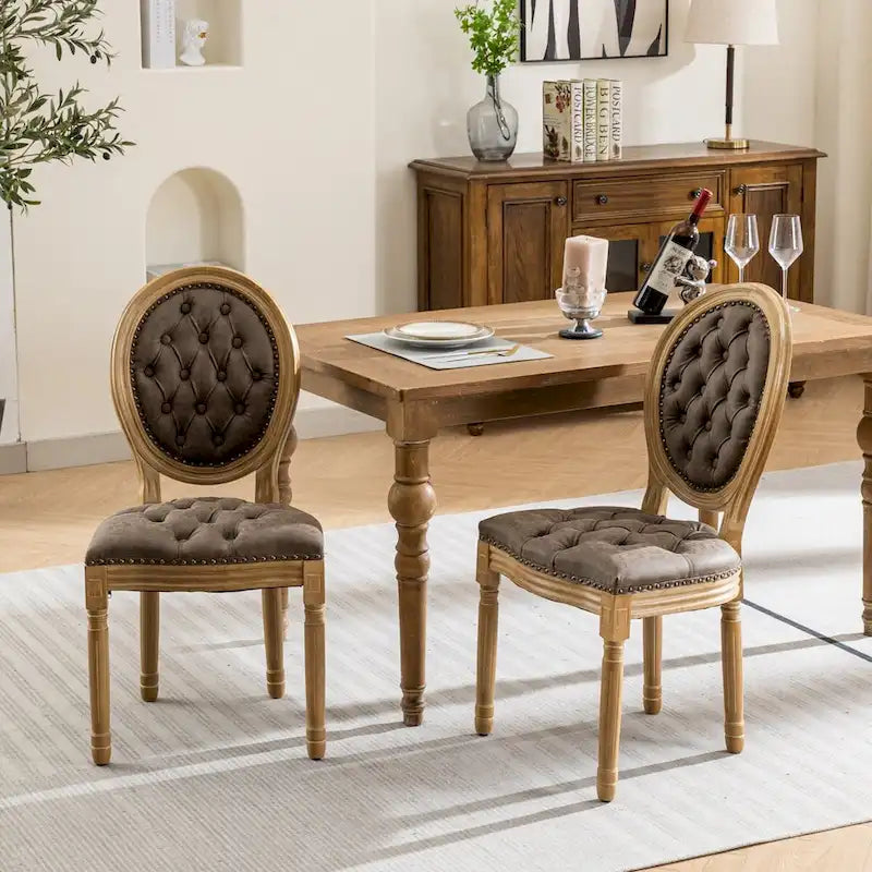 Chaises de salle à manger en bois avec clous décoratifs, ensemble de 2