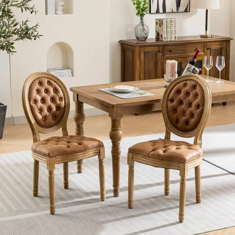 Chaises de salle à manger en bois avec clous décoratifs, ensemble de 2