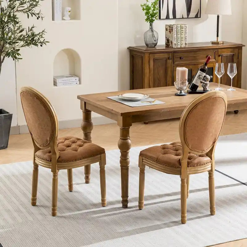 Chaises de salle à manger en bois avec clous décoratifs, ensemble de 2