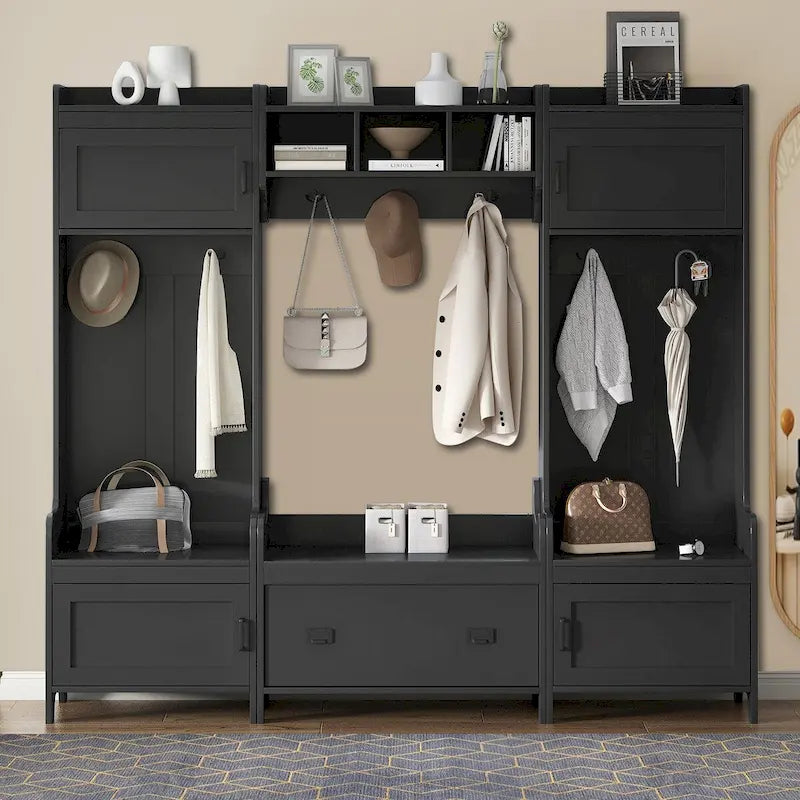 Porte-manteau modulaire multifonctionnel en bois 4-en-1 sur pied