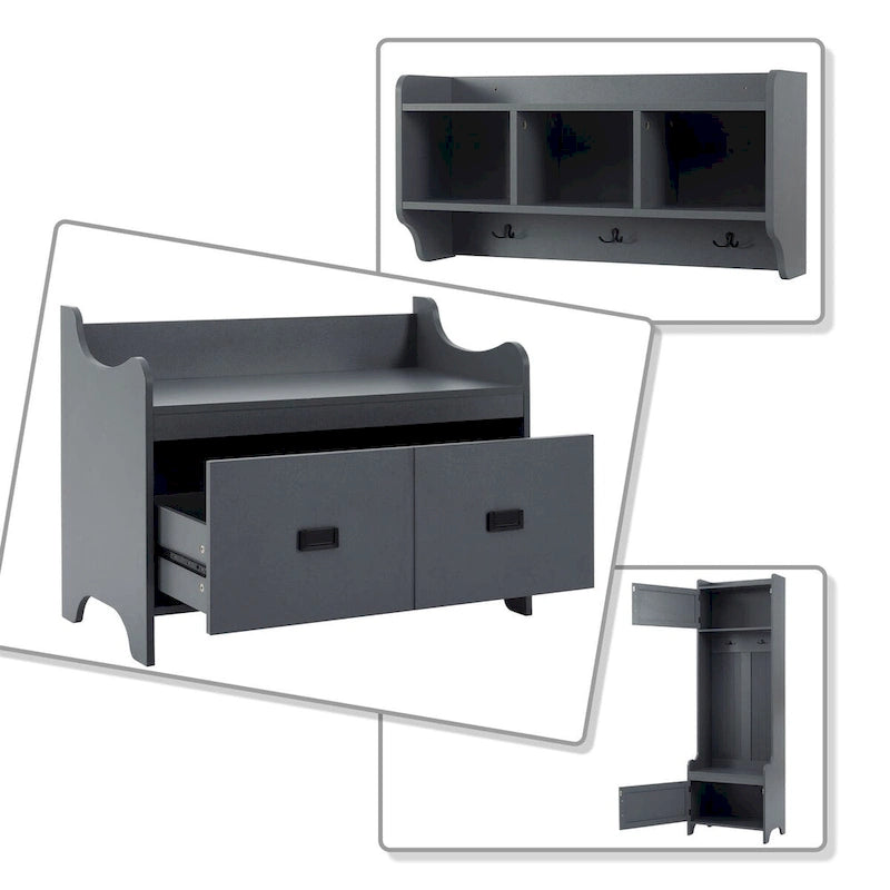Porte-manteau modulaire multifonctionnel en bois 4-en-1 sur pied
